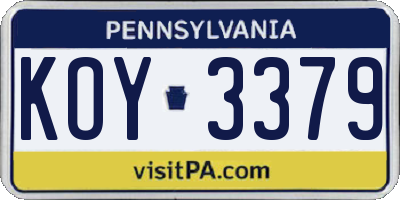 PA license plate KOY3379