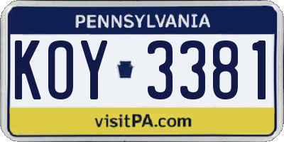 PA license plate KOY3381