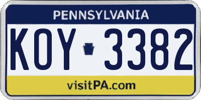 PA license plate KOY3382