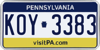 PA license plate KOY3383