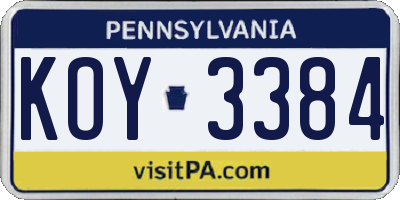 PA license plate KOY3384