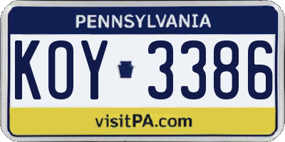 PA license plate KOY3386