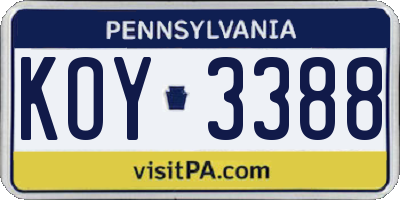 PA license plate KOY3388
