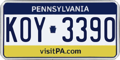 PA license plate KOY3390