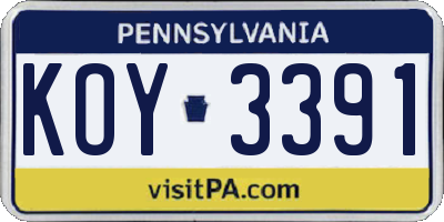 PA license plate KOY3391
