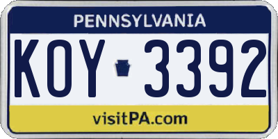 PA license plate KOY3392