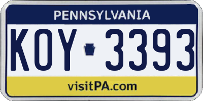 PA license plate KOY3393