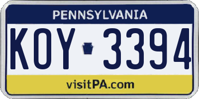 PA license plate KOY3394