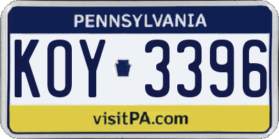 PA license plate KOY3396