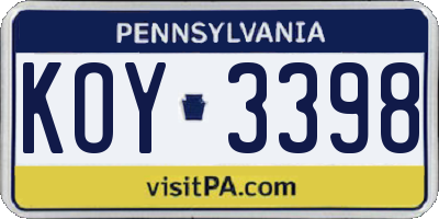 PA license plate KOY3398
