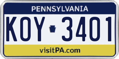PA license plate KOY3401