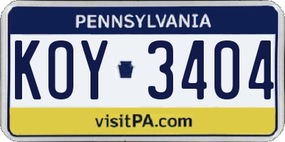 PA license plate KOY3404