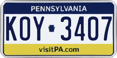 PA license plate KOY3407
