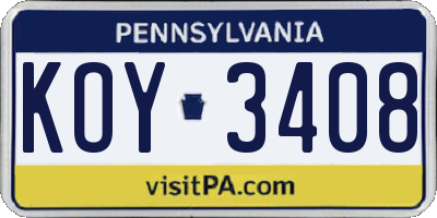 PA license plate KOY3408