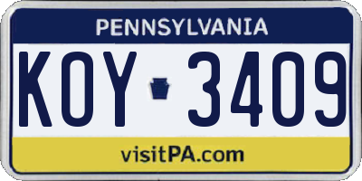 PA license plate KOY3409