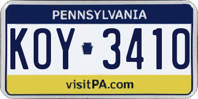 PA license plate KOY3410