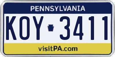 PA license plate KOY3411