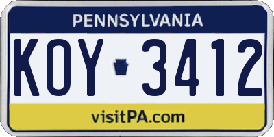 PA license plate KOY3412
