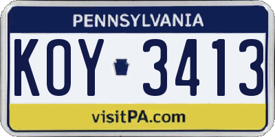 PA license plate KOY3413