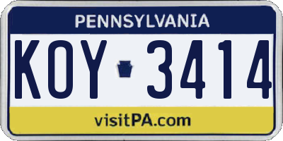 PA license plate KOY3414