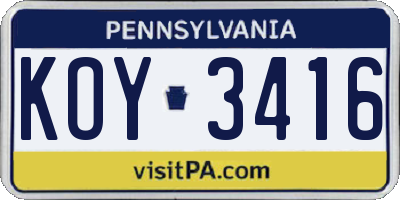 PA license plate KOY3416