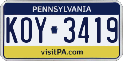 PA license plate KOY3419