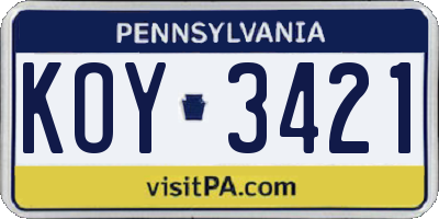 PA license plate KOY3421