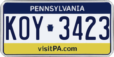 PA license plate KOY3423