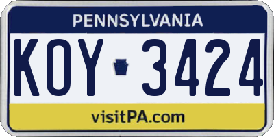 PA license plate KOY3424