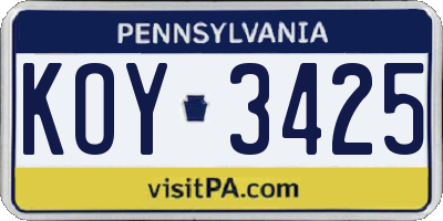 PA license plate KOY3425