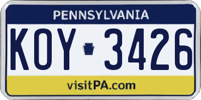 PA license plate KOY3426