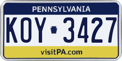 PA license plate KOY3427