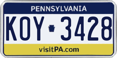 PA license plate KOY3428