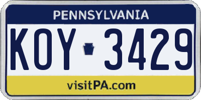 PA license plate KOY3429