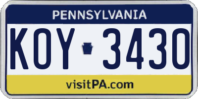 PA license plate KOY3430