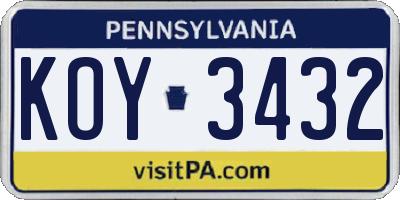 PA license plate KOY3432