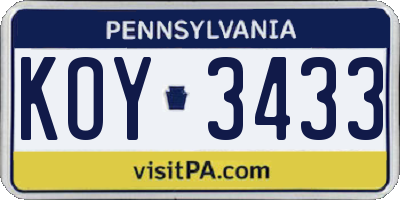 PA license plate KOY3433