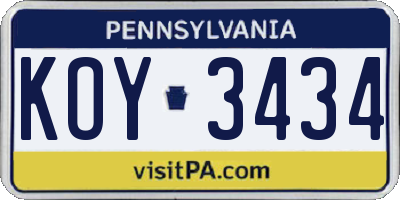 PA license plate KOY3434