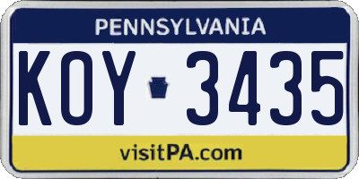 PA license plate KOY3435
