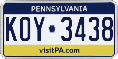 PA license plate KOY3438