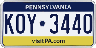 PA license plate KOY3440