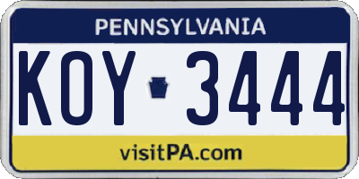 PA license plate KOY3444