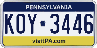 PA license plate KOY3446