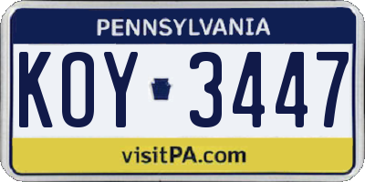 PA license plate KOY3447