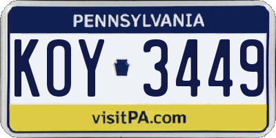 PA license plate KOY3449