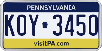 PA license plate KOY3450