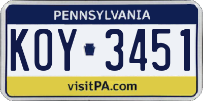PA license plate KOY3451