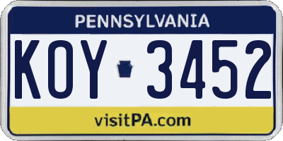 PA license plate KOY3452