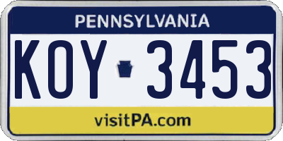 PA license plate KOY3453