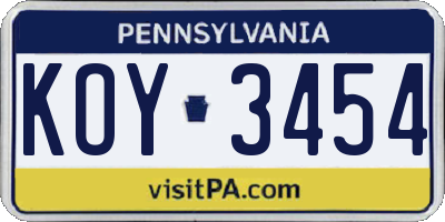 PA license plate KOY3454